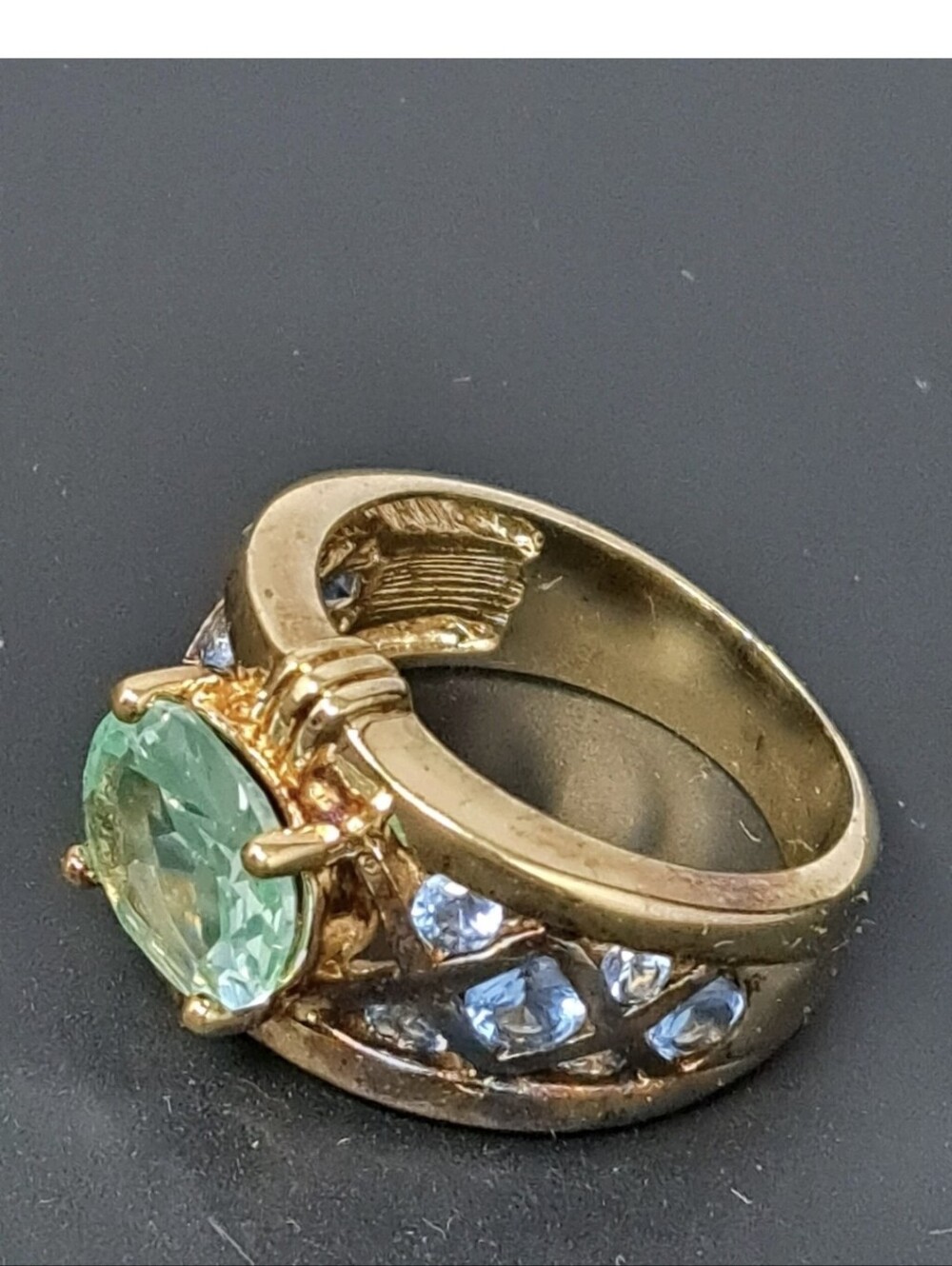 Vintage 925 Sterling - Gold Vermeil Ring With Light Green & Blue Stones